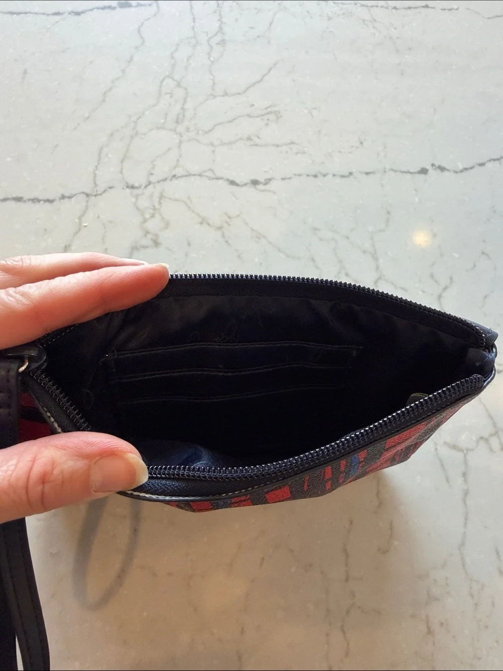 Vera Bradley Red Plaid Wristlet Clutch with Navy Trim and Tassels